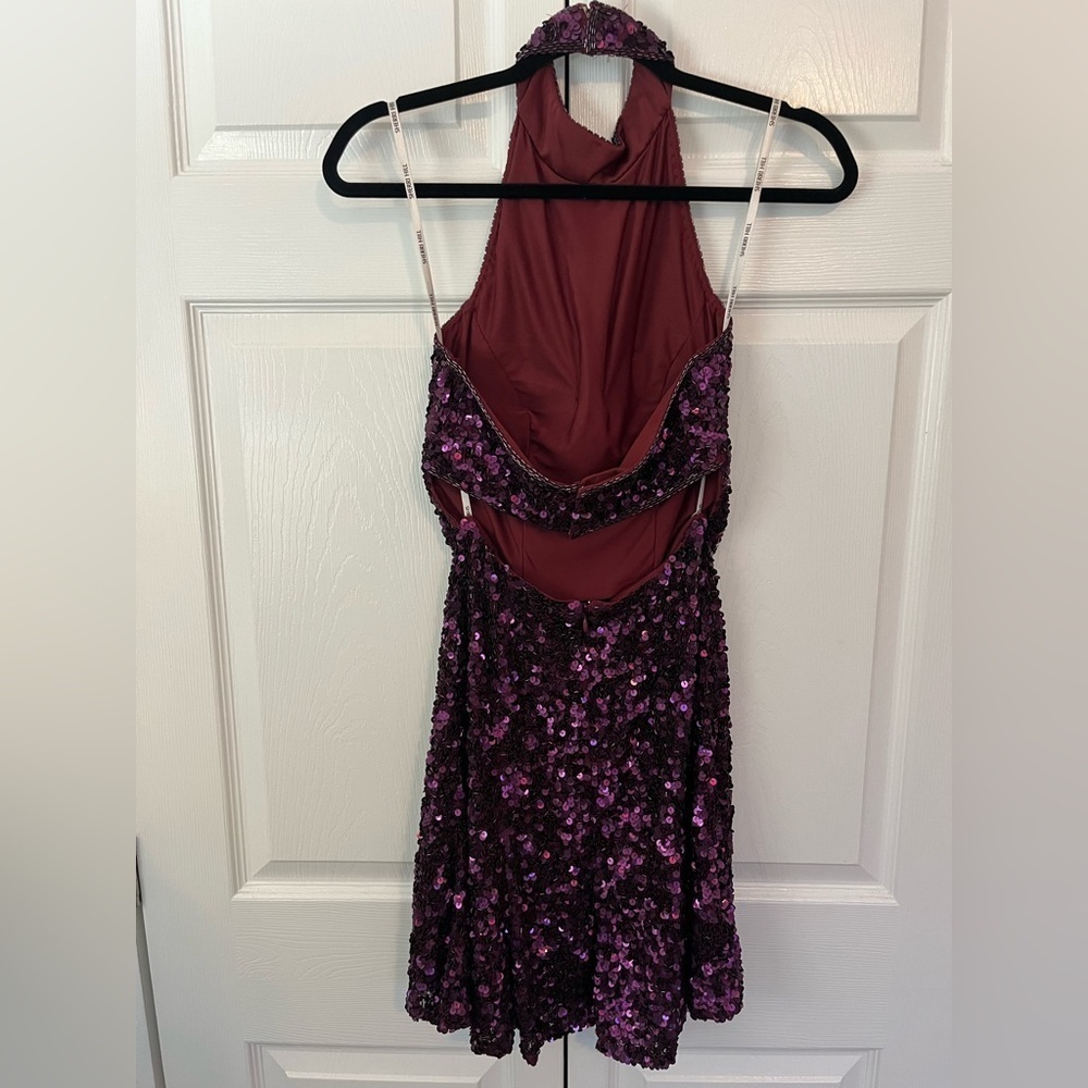 NWT Sherri Hill Purple Sequin Halter Dress Size 2 - Picture 6 of 13
